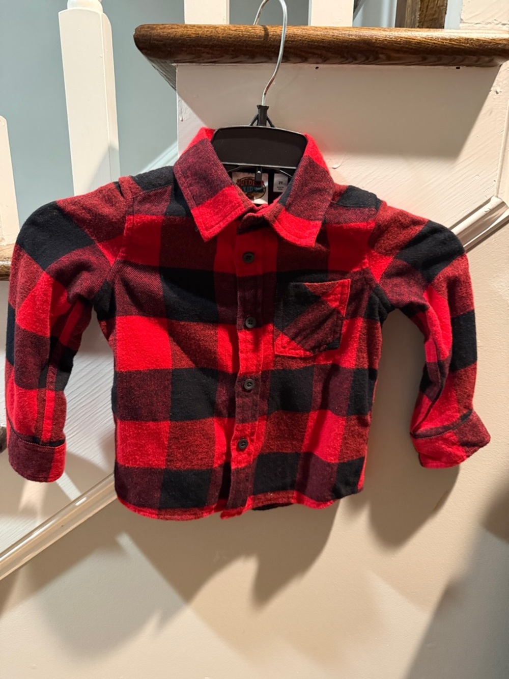 Kids Red & Black Buffalo Plaid Button-Up Shirt, flannel, 100% cotton
